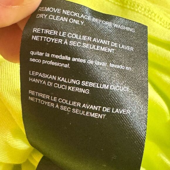 Bebe Dress Womens Sz 4 lime green High low gemstone neckline rhinestone Chiffon - Picture 14 of 14